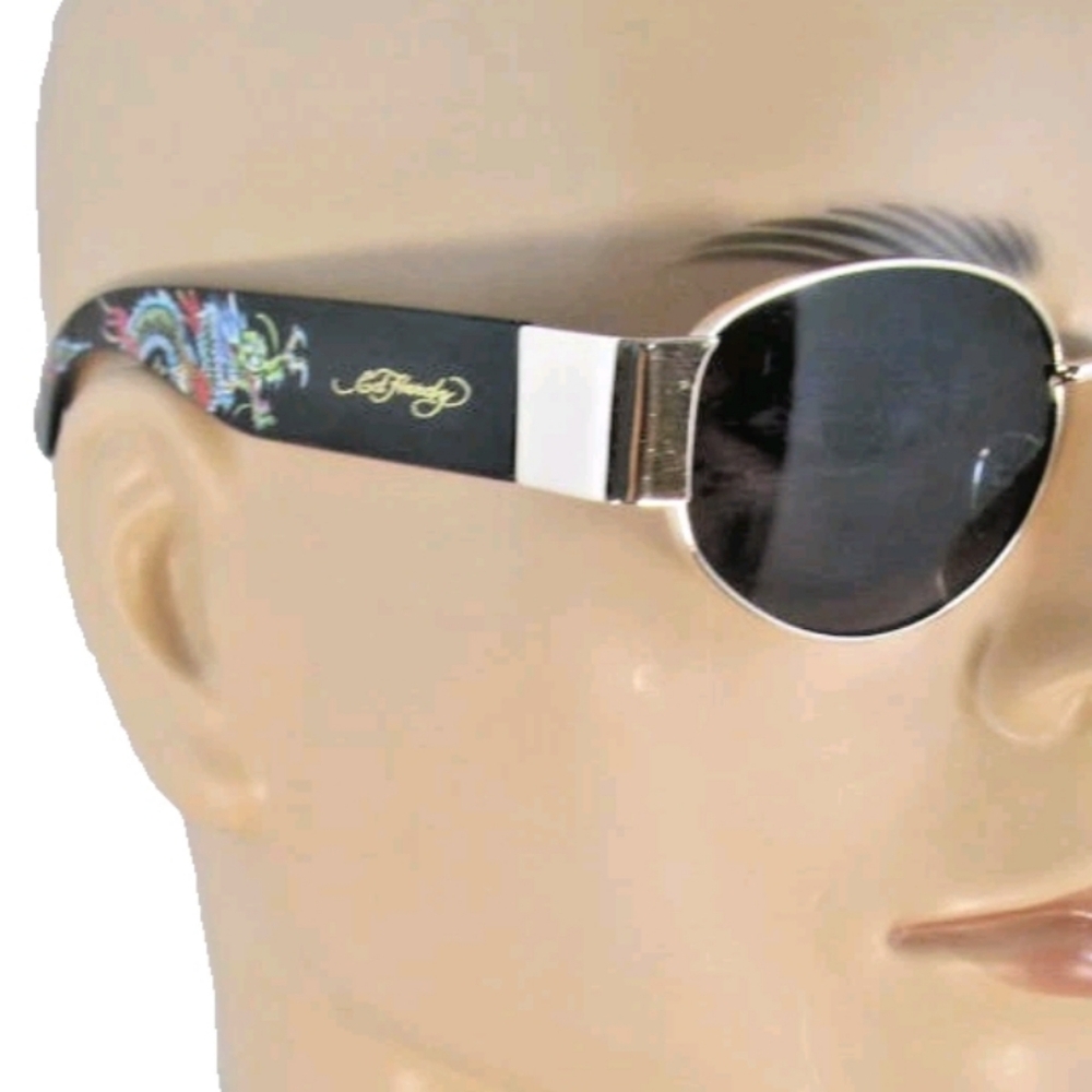 NEW Ed Hardy Sunglasses UV 100% Protect Black Gold Frame Dragon Ed-Annunciation
